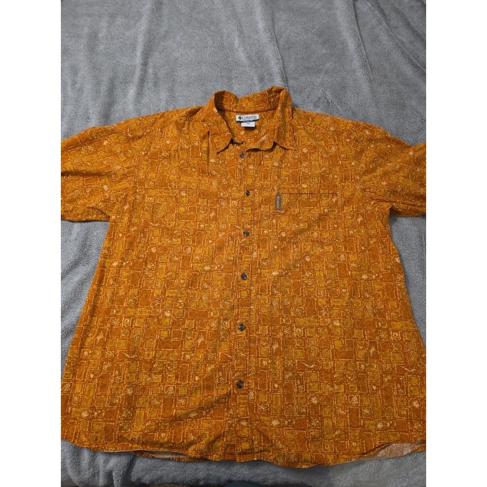 Columbia‎ Orange Button Down Hawaiian Shirt Mens Large XXl Cotton Beach Festival
